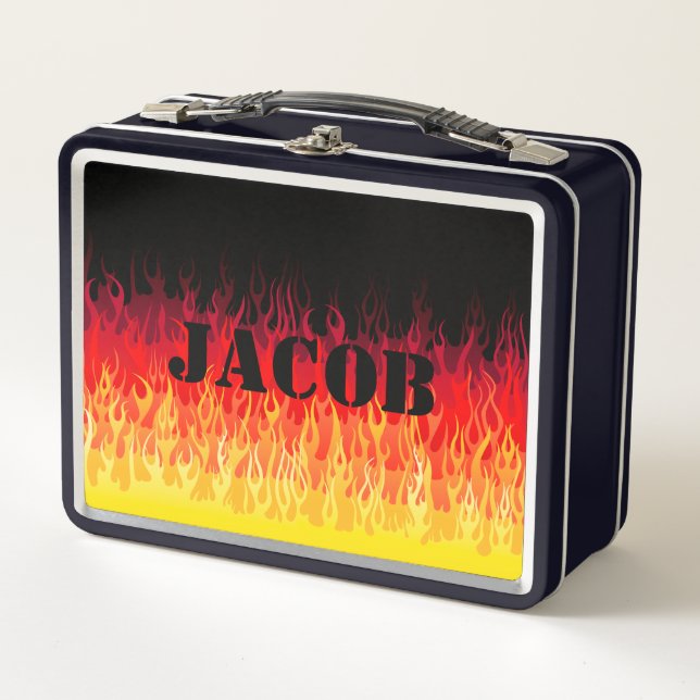 Rotes Frisierte Auto Flammen Metall Brotdose (Vorderseite)