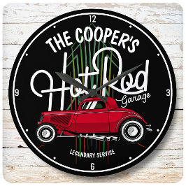 Rotes Frisierte Auto Garage Pinstripes JE NAME Vin Große Wanduhr