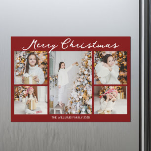 Rotes Frohe Weihnachten Foto Collage 2025 Magnet K