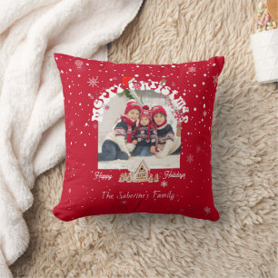Rotes Frohe Weihnachten Graffiti Feiertags-Familie Kissen