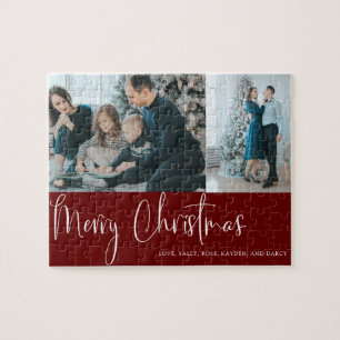 Rotes Frohe Weihnachten Script 2 Foto Collage Feri Puzzle