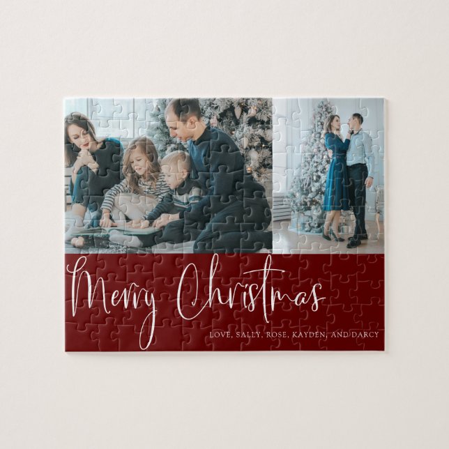 Rotes Frohe Weihnachten Script 2 Foto Collage Feri Puzzle (Horizontal)