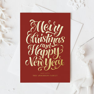 Rotes frohe Weihnachten und glückliches Neues Jahr Folien Feiertagspostkarte