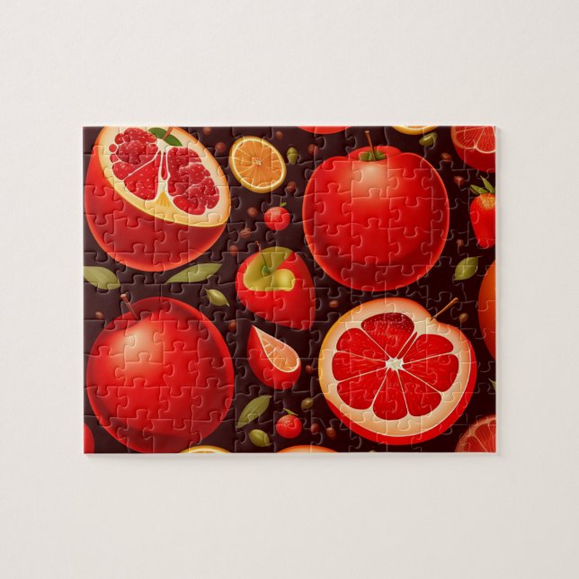 Rotes Früchte-Muster Puzzle (Horizontal)