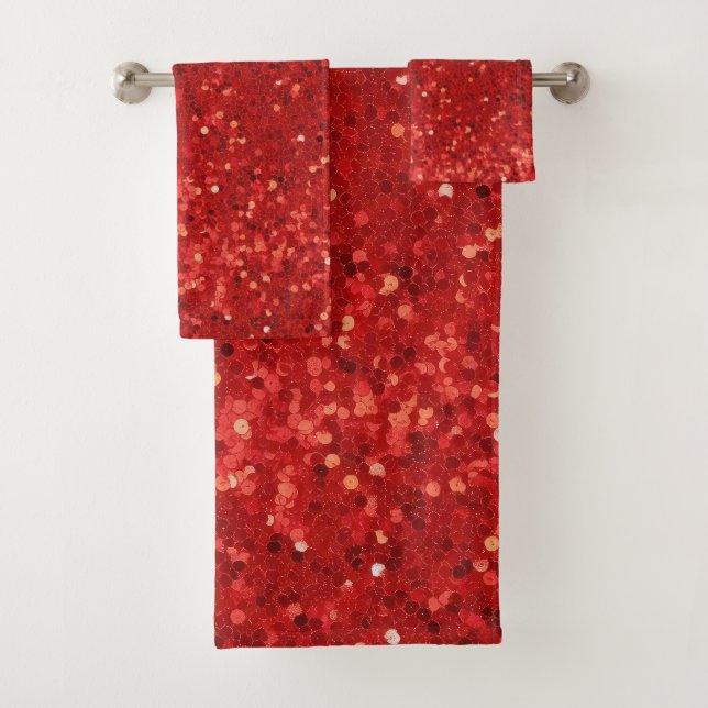 Rotes funkelndes Glittermuster Badhandtuch Set (Insitu)