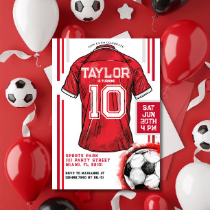 Rotes Fußball-Sport-Trikot für Jungen, Kinder-Gebu Einladung