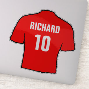 Rotes Fußballtrikot-Design zum Personalisieren. Aufkleber