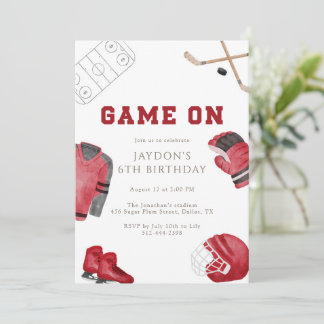Rotes Game On Hockey Geburtstagsfeier Kinder Sport Einladung
