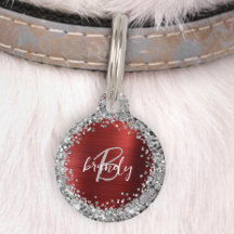 Rotes gebürstetes Metall Silber Glitter Monogramm 