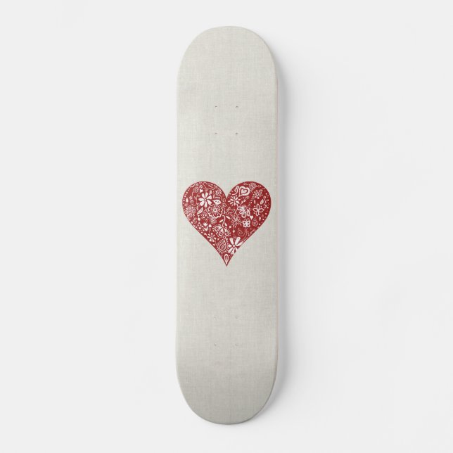 Rotes Gekritzel-Herz Skateboard (Vorderseite)