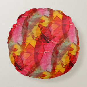 Rotes Gelb der Aquarellkunst Rundes Kissen