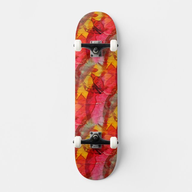 Rotes Gelb der Aquarellkunst Skateboard (Vorderseite)