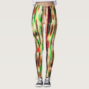 Rotes, gelb und grün gestreiftes, geschnittenes Pa Leggings