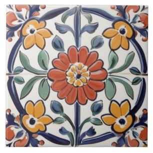 Rotes Gelb und Navy Blauer Blume Fliese