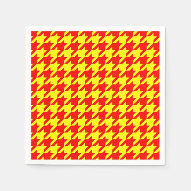 Rotes Gelbes Hahnentrittmuster Karierter Karo Serviette (Vorderseite)