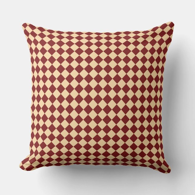 Rotes Gelbes Schachbrett Diamantmuster Kissen (Vorderseite)