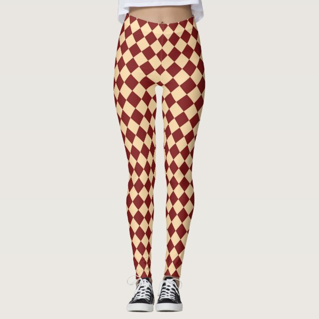 Rotes Gelbes Schachbrett Diamantmuster Leggings (Vorderseite)