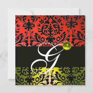 ROTES GELBES SCHWARZES DAMASK-MONOGRAMM Topaz Einladung