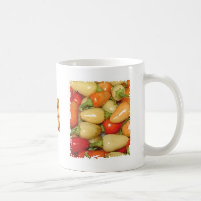 Rotes Gelbes und Orange der heißen Paprikaschoten Kaffeetasse (Rechts)