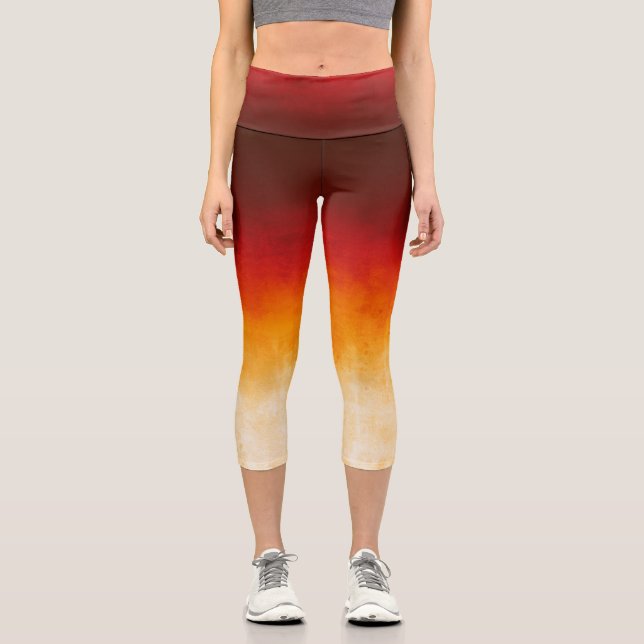 Rotes Gelbes Weiß rustikales Ober Capri Leggings (Vorderseite)