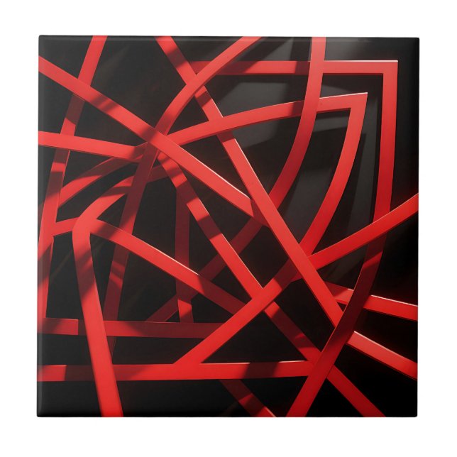 Rotes Geometrisches Abstraktes Chaos Fliese (Vorderseite)