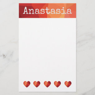 rotes geometrisches Herz und personalisierter Name Briefpapier
