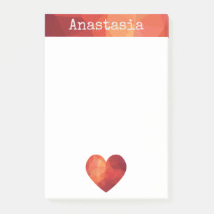 rotes geometrisches Herz und personalisierter Name Post-it Klebezettel