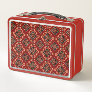 rotes geometrisches Muster / Indianerausdruck Metall Brotdose