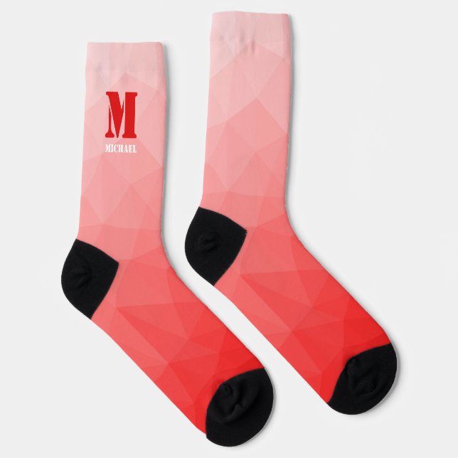 Rotes geometrisches Netz-Muster-Monogramm Socken (Rechts)