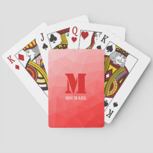 Rotes geometrisches Netz-Muster-Monogramm Spielkarten