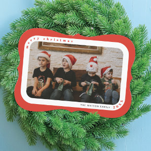 Rotes gerahmtes Foto Familien-Weihnachtskarte Feiertagskarte