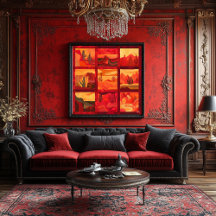 Rotes Gerahmtes Wüstenkunstgitter - Bold Geometric