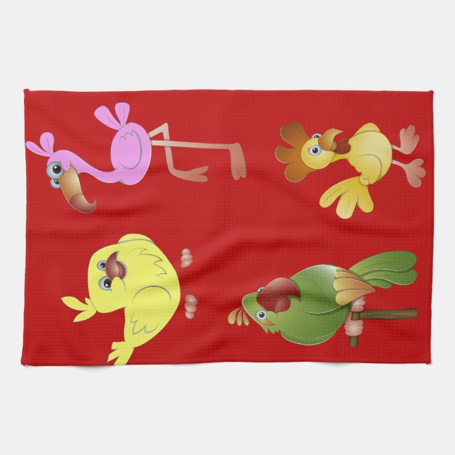 Rotes Geschirrtuch mit Tier-rosa Flamingo-Küken (Horizontal)