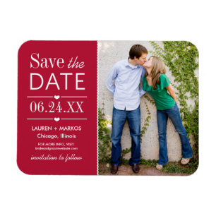 Rotes geteiltes Panel-Foto 'Save the Date' Magnet