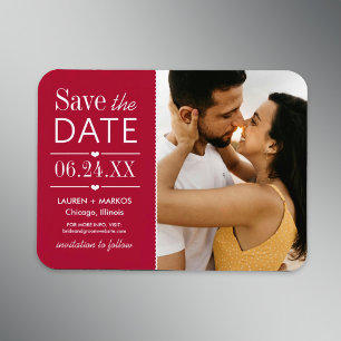 Rotes geteiltes Panel-Foto Save the Date Magnet