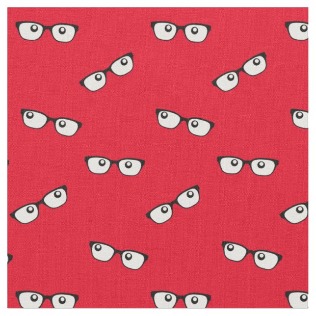 Rotes Gewebe mit Augen und Brillen Print Stoff (Nahaufnahme)