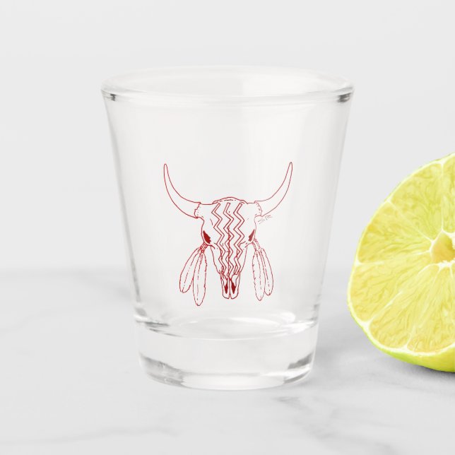 Rotes Ghost Dance Buffalo Line Shootglas Schnapsglas (Vorderseite)