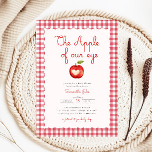 Rotes Gingham-Apple-Of-Our-Eye-Baby-Shower Einladung
