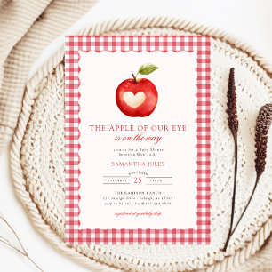 Rotes Gingham-Apple-Of-Our-Eye-Baby-Shower Einladung