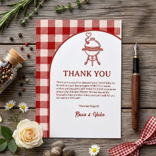 Rotes Gingham Baby Q Barbecue Picknick Baby-Party Dankeskarte