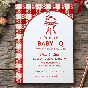 Rotes Gingham Baby Q Barbecue Picknick Baby Shower Einladung