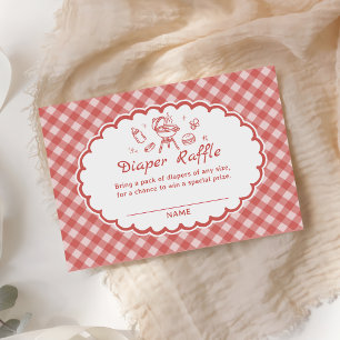 Rotes Gingham Baby-Q BBQ Baby Shower Windel-Raffel Begleitkarte