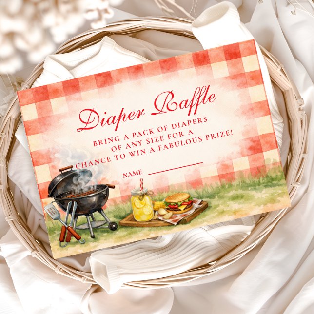 Rotes Gingham-Baby-Q-Windel-Raffle Begleitkarte (Von Creator hochgeladen)