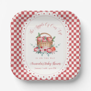 Rotes Gingham-Blumen-Ernte-Apfel-Baby-Party Pappteller