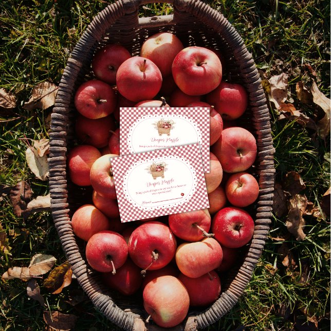 Rotes Gingham Boho Apfel Windel Raffle Babyparty  Begleitkarte (Red Gingham Boho Apple Diaper Raffle Baby Shower Enclosure Card)