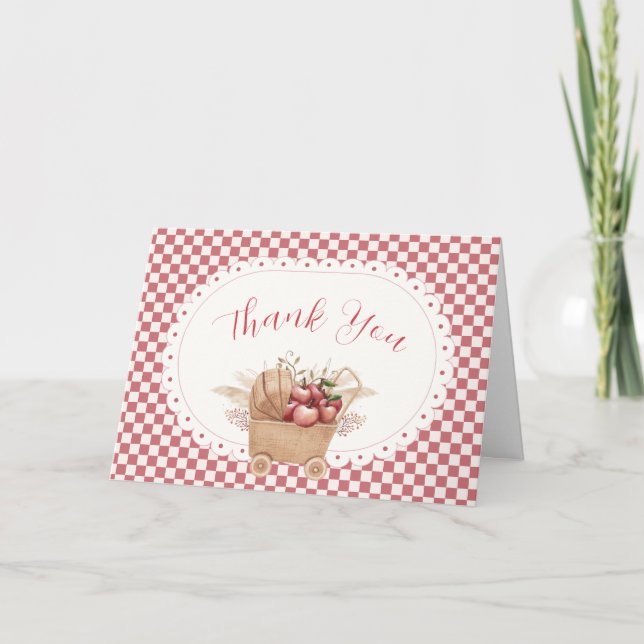 Rotes Gingham Boho Augapfel Baby Shower  Dankeskarte (Vorderseite)