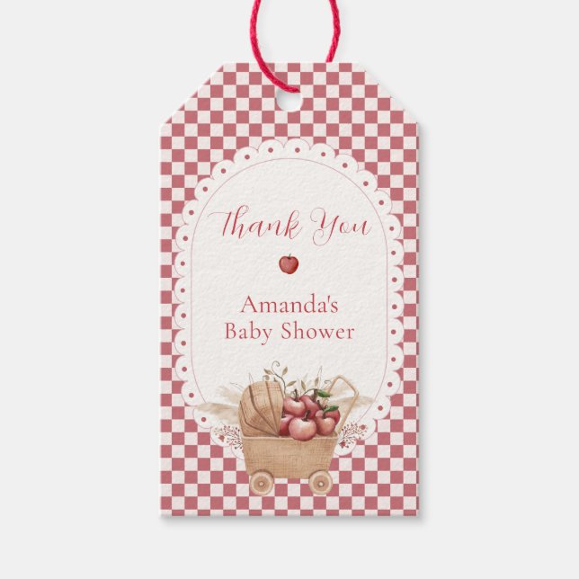 Rotes Gingham Boho Augapfel Baby Shower Geschenkanhänger (Vorderseite)