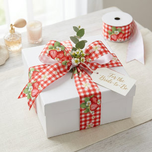 Rotes Gingham-Erdbeer-Cottagecore Satinband
