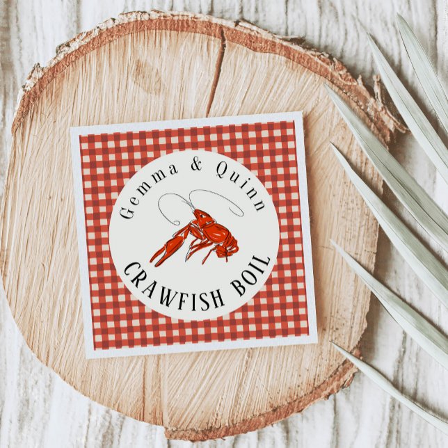 Rotes Gingham-Krebs-Kochparty-Meeresfrüchte-Papier Serviette (Red gingham crawfish boil party paper napkins.)