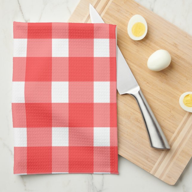 Rotes Gingham-Küchenhandtuch Geschirrtuch (Viertel Falte)